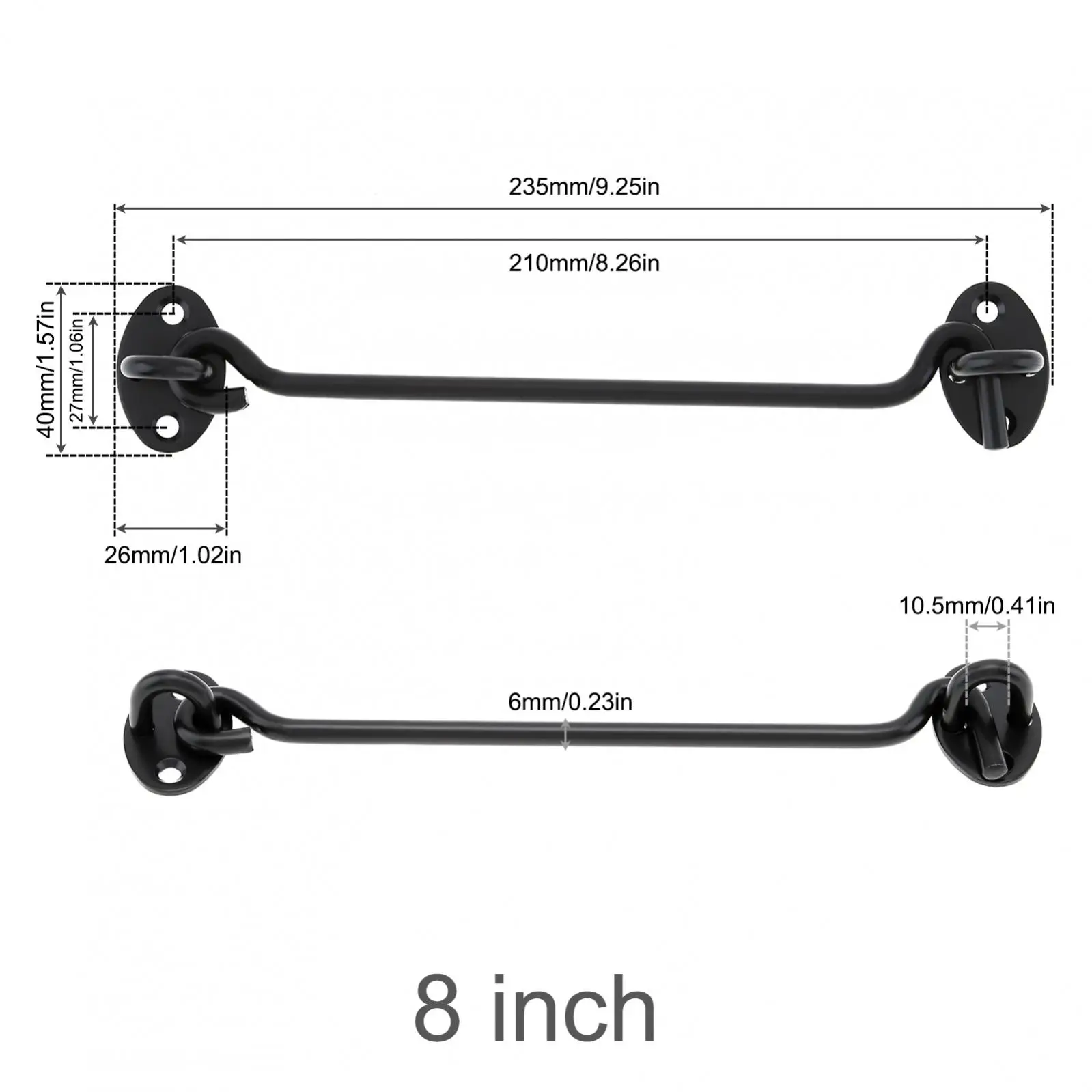 1 Piece 4 / 6 / 8 Inch Thickened Stainless Steel Black Door Latch Hook and Eye Lock Hook for Window / Sliding Door / Cabinet