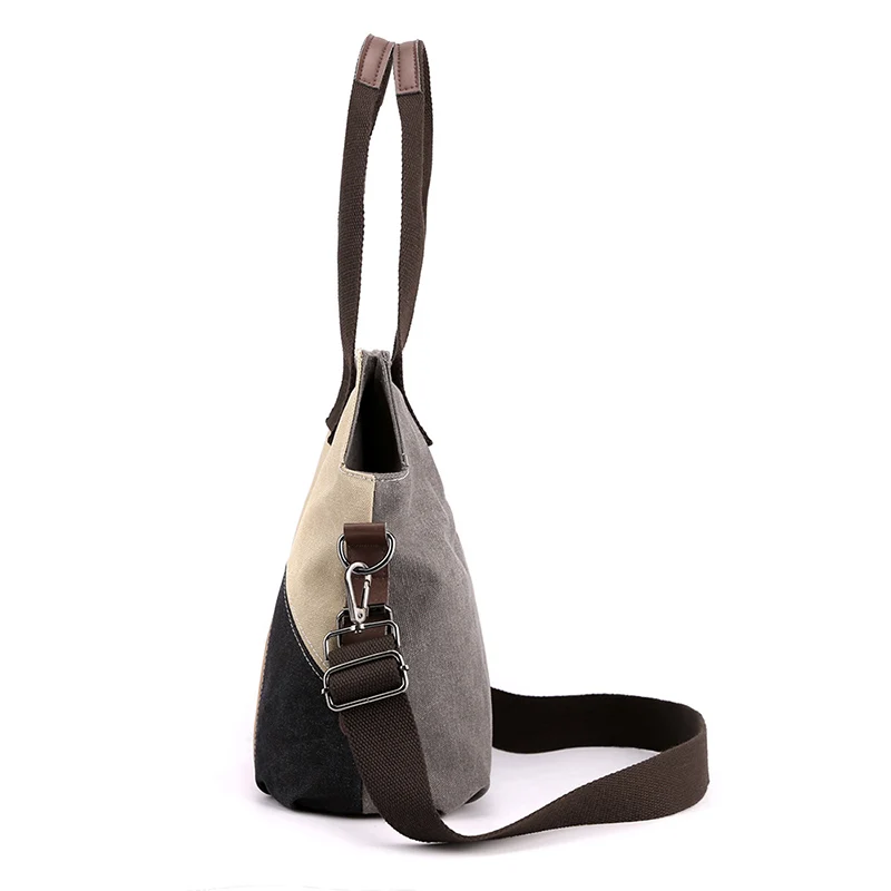 KVKY Panelled Patchwork Canvas Handbag Women Large Capacity Bag Shopping Tote Bag Girls Canvas Shoulder Bag Light Casual Pouch