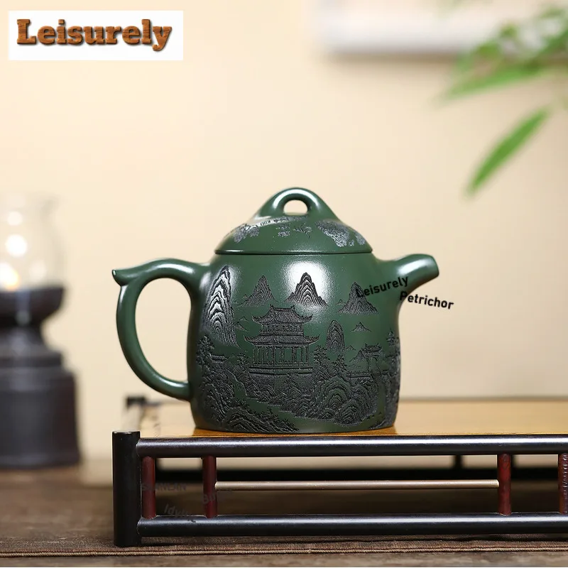 400ml Luxury Yixing Purple Clay Teapots Master Handmade Qin Quan Pot Raw Ore Green Mud Kettle Chinese Zisha Tea Set For Tea Gift