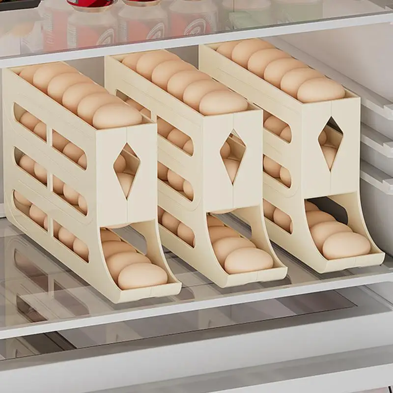 Egg Rack Cup Holder Auto Rolling Fridge Egg Organizer 30 Eggs Rack Tray