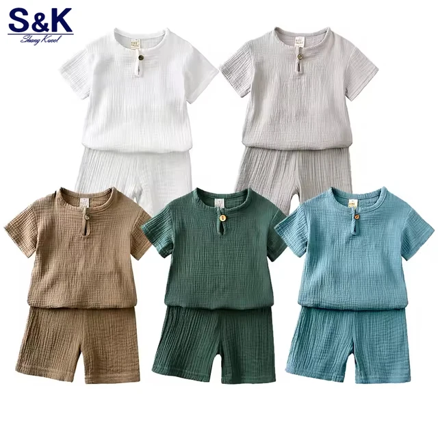 Ensemble de vêtements d'été pour enfants de 0 à 7 ans, costumes en coton et lin pour garçons et filles, vêtements de détente pour bébés, t-shirts hauts + shorts, 2 pièces 1