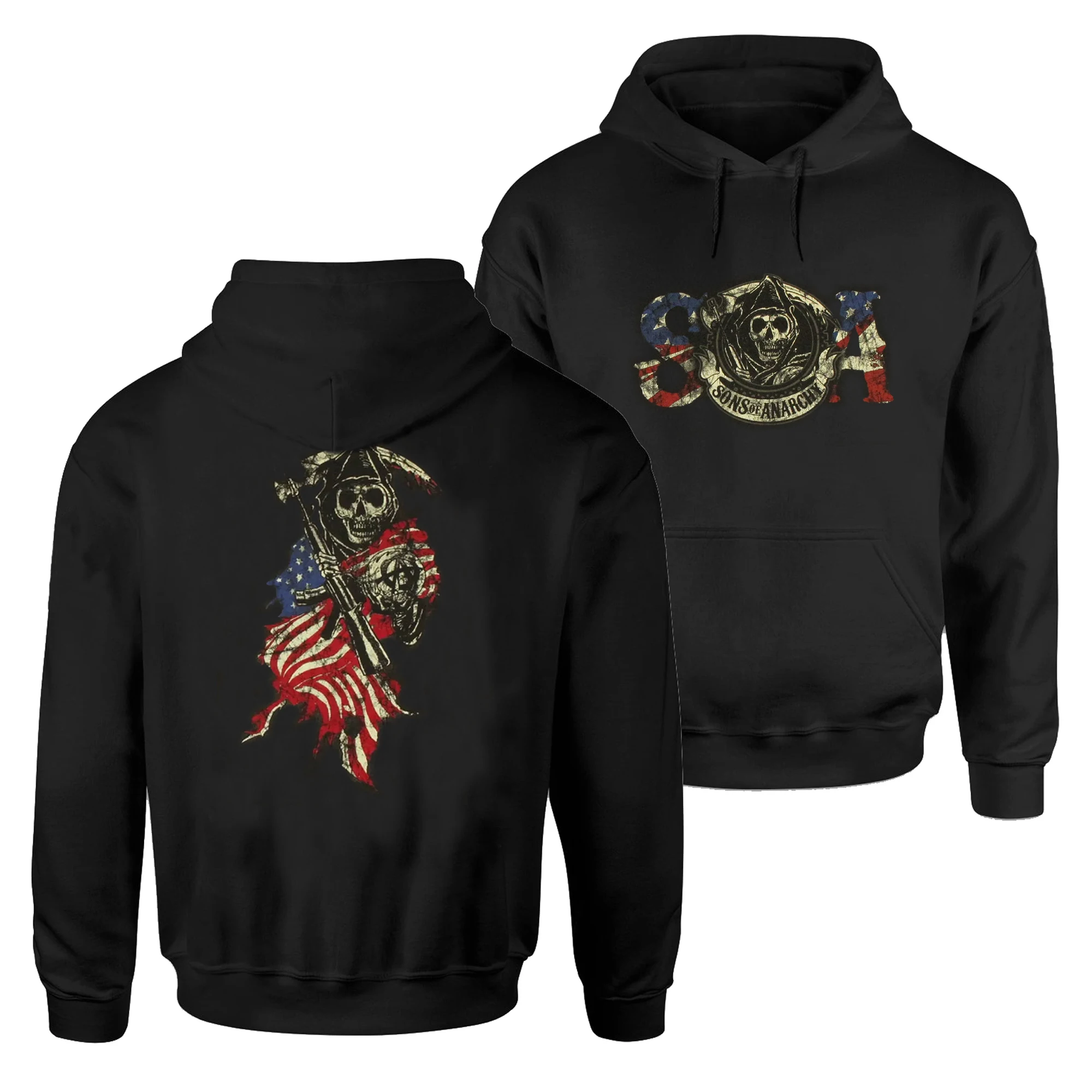 

Vintage USA Flag SOA Grim Reaper Symbol Pullover Hoodie New 100% Cotton Comfortable Casual Mens Sweatshirts Fashion Streetwear