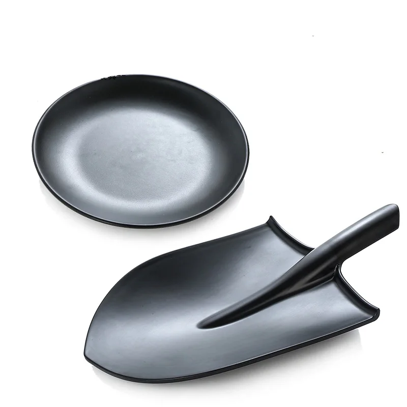Black Frosted Plate Food Grade Plastic Tableware Sushi Plate Dish Shovel Picnic Barbecue Melamine Plastic Tableware Irregular