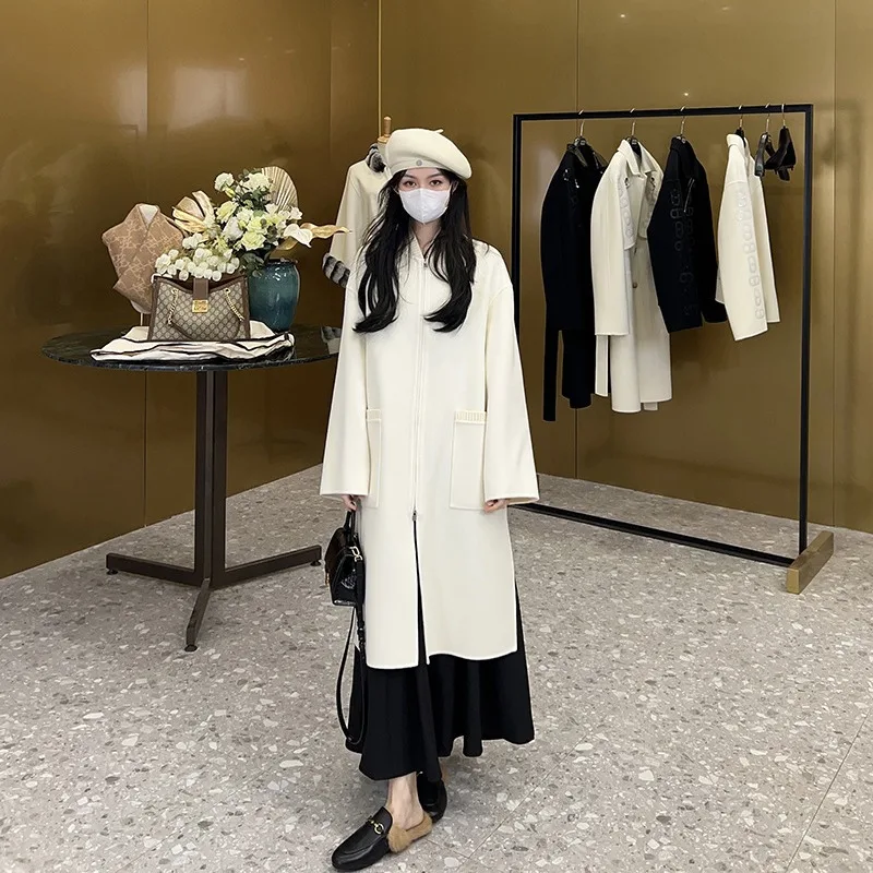 

Осенне-зимнее двустороннее кашемировое пальто, женское удлиненное бейсбольное пальто, темпераментное шерстяное пальто с длинными рукавами, Изысканное пальто