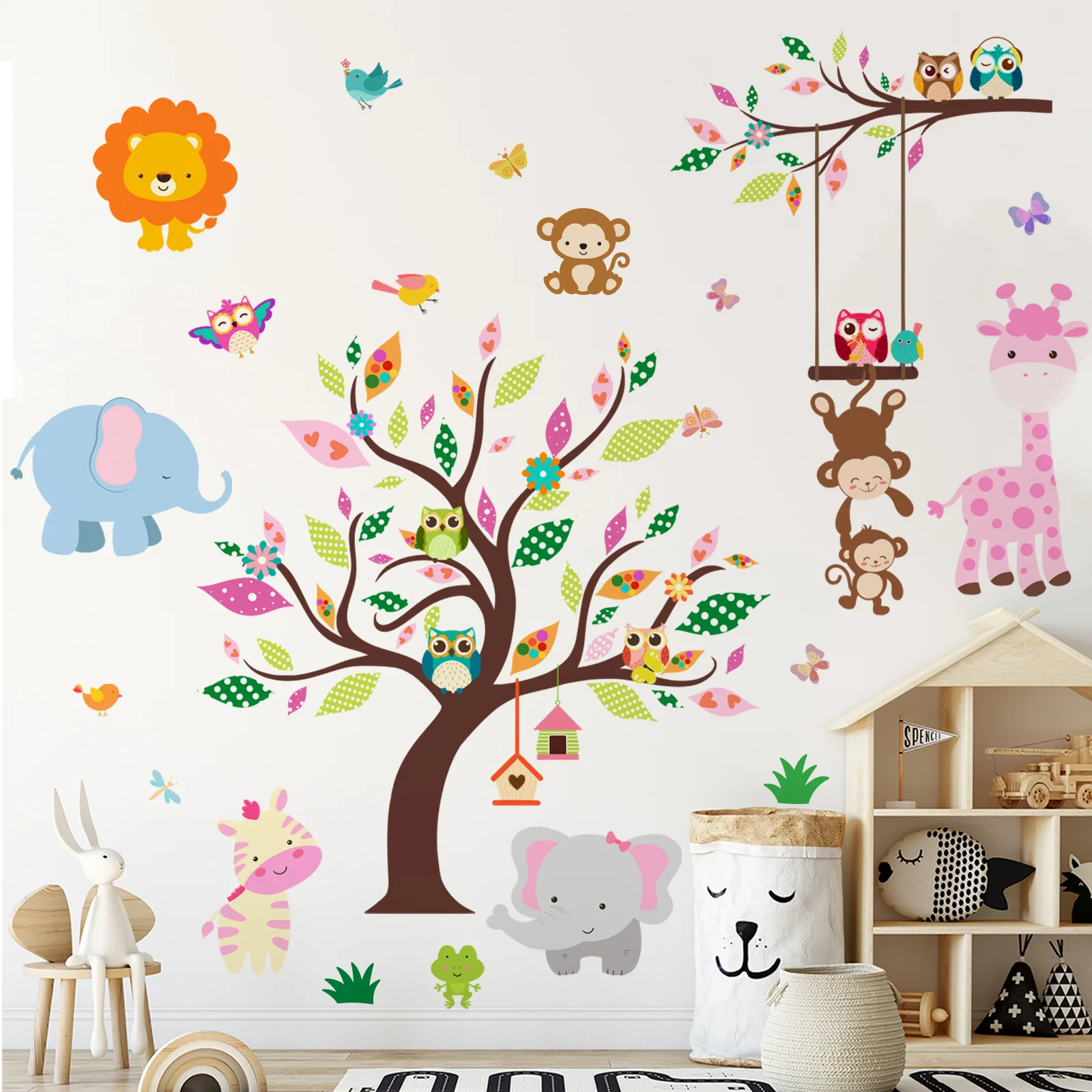 Children's Room Wall Stickers Cartoon Animal Monkey Forest Tree Wall