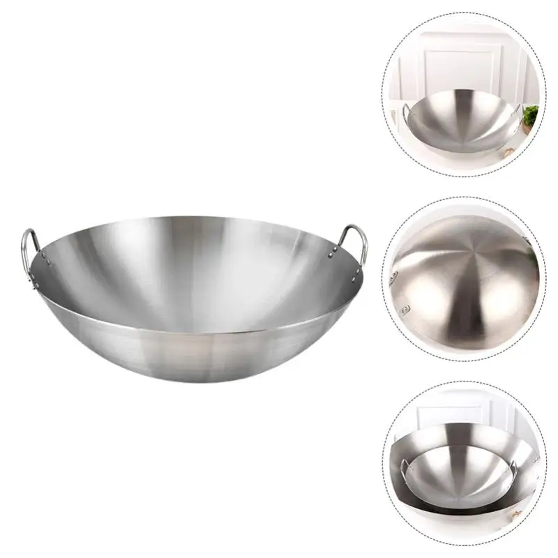 Stainless Steel Wok Round Bottom Wok Capacity Saute Pan - 32Cm