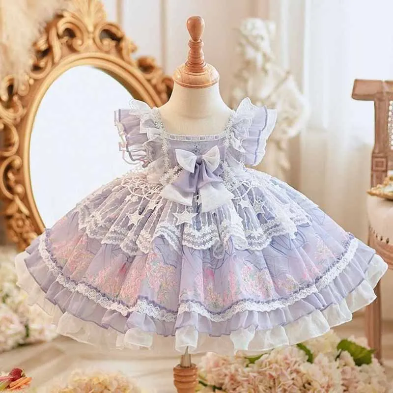 Birthday Party Lolita Sweet Dress Girls Kids Summer Lace Dress Cute Princess Doll Teen Girls 2-10Y