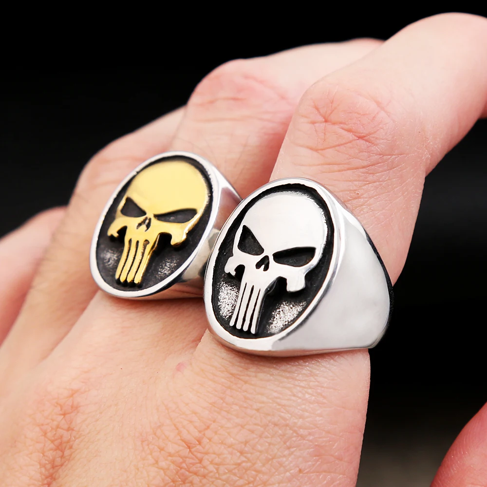 Vintage Simple Punisher Rings For Men Punk Hip Hop Stainless Steel Gothic Skull Ring Biker Fashion Jewelry Gifts stainless steel ring finger ring