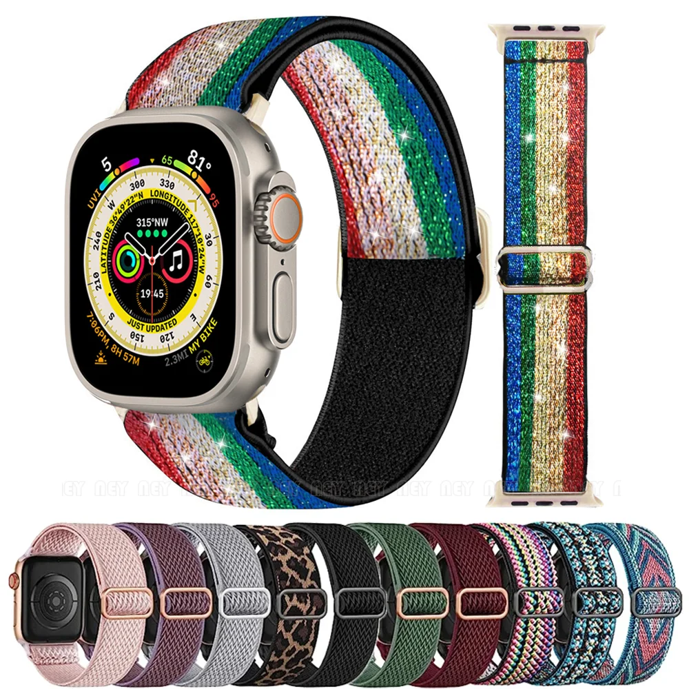 Correa de nailon elástico para Apple Watch Band 44 mm 45 mm Ultra2 49 mm Serie 9/8/7 38/42 mm Pulsera bohemia iWatch 6 5 4 3 Se 40/41 mm