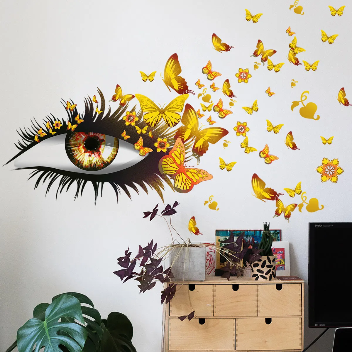 2pcs Eye Eyelashes Color Butterfly Cartoon Wall Stickers Background Wall Home Decorative Mural Wall Stickers Wallpaper Zsz1192 ins simple style literary abstract card postcard small poster self made wall mounted greeting card decorative wallpaper