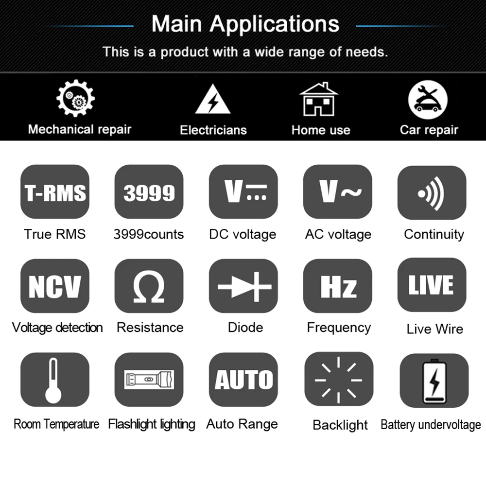 BSIDE USB Charge AC DC Smart Voltage Tester Auto Range Multimeter Digital T-RMS Resistance Diode Hz NCV Live Continuity Meter S5 image 6