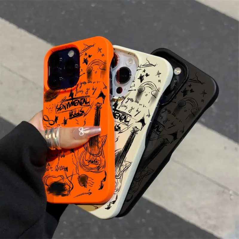 Black Guitar Design Shockproof Silicone Phone Case - Anti-Drop, Borderless, Soft TPU Cover