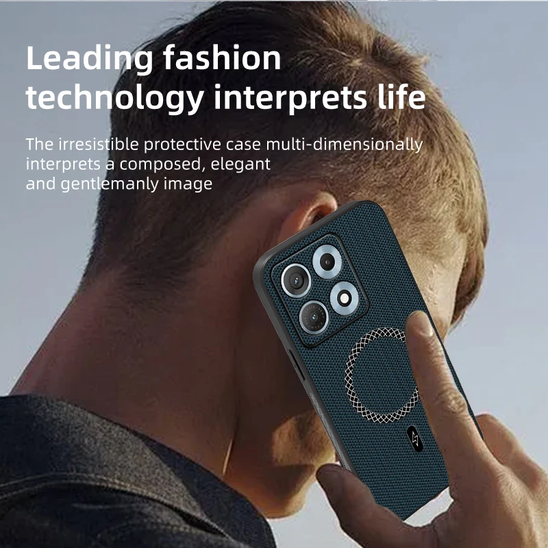 Business Triangular Texture Magnetic Shockproof Leather Anti-slip Phone Case