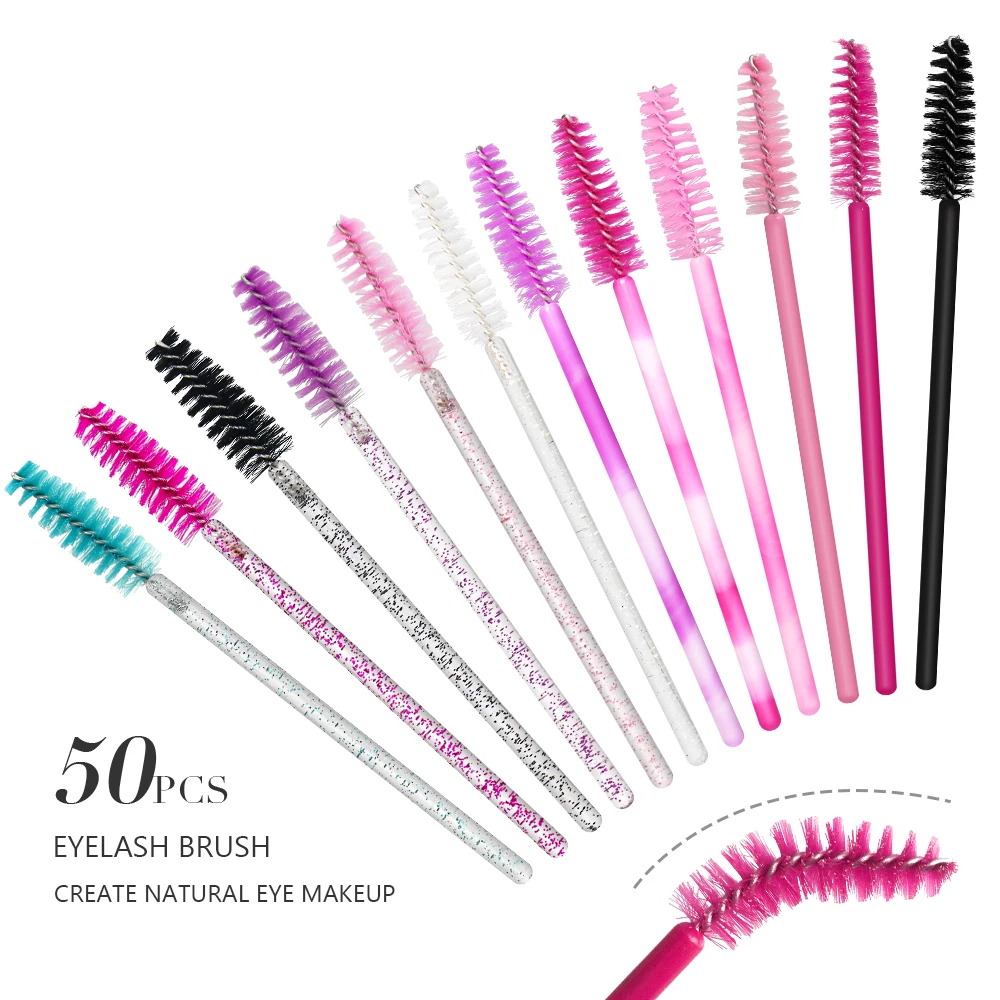 GLAMLASH Premium 50Pcs Disposable Eyelash Extension Cleaning Brush Micro Mascara Wand Lash Eyebrow Brush Applicator Spoolers