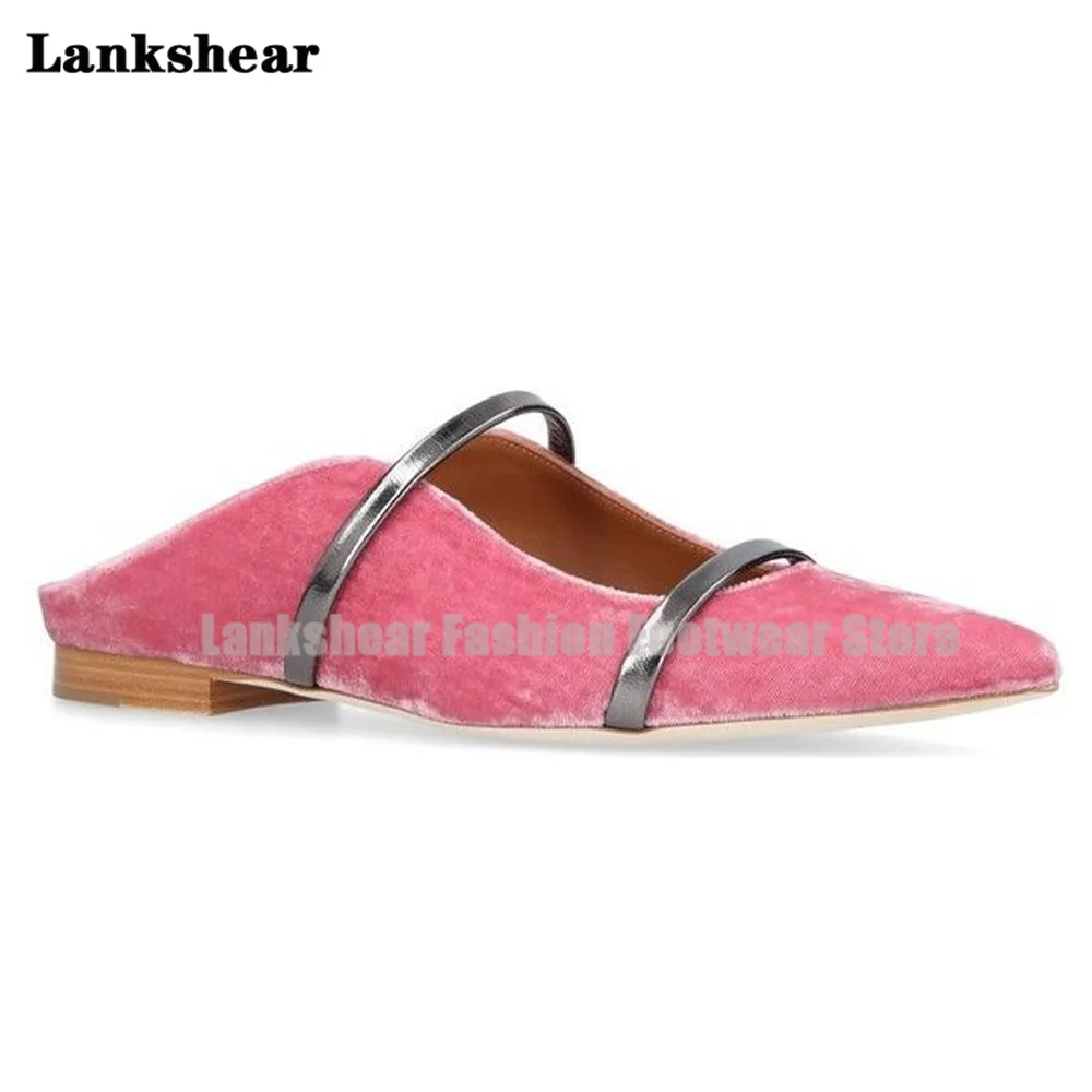 Double Straps Flats Slippers Women Mules Pointed Toe Flats Mules Shallow Narrow Bands Ladies Beach Shoes Tendencia Zapatos Mujer 5