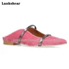 Double Straps Flats Slippers Women Mules Pointed Toe Flats Mules Shallow Narrow Bands Ladies Beach Shoes Tendencia Zapatos Mujer 5