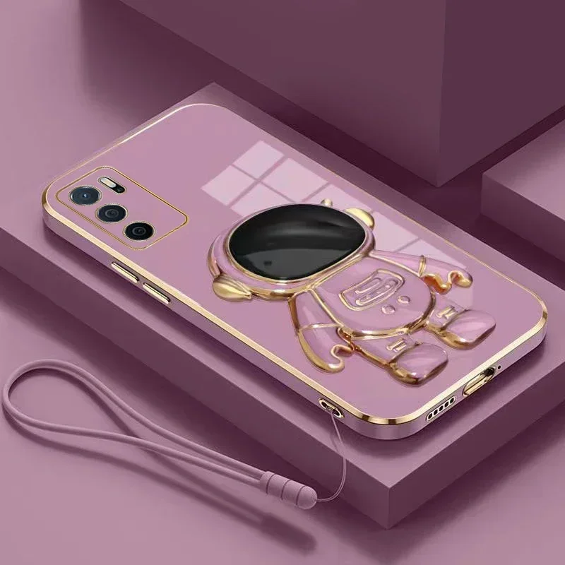 Custodia placcata con staffa astronauta per OPPO Reno 7 10 F19 ProPlus A15 A15S A16 A17 A36 A52 A53 A54 A55 A57 A73 A74 A94_voghion.com