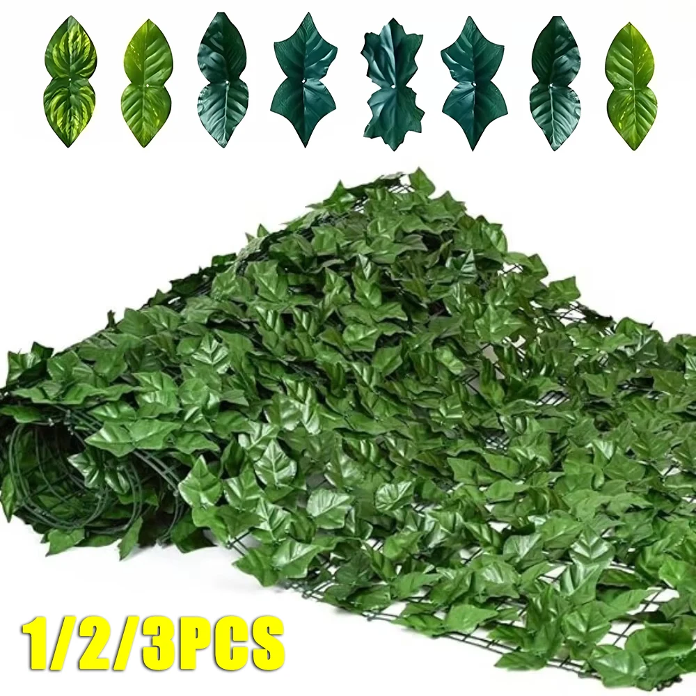 50X100cm Fake Plants Green Leaf Fence Panels Faux Privacy Fence Screen for Home Outdoor Garden Balcony Decoration Grass