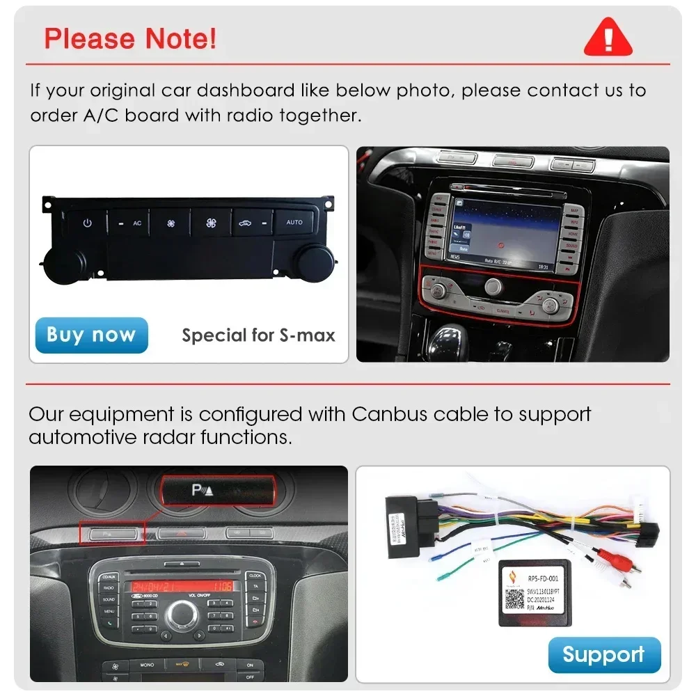 Android Wireless Carplay Autoradio Audio für Ford S-MAX 2007–2015, Radiopavigation, Multimedia-Player, Stereo, 2 Din-Kopfeinheit – Detail 2