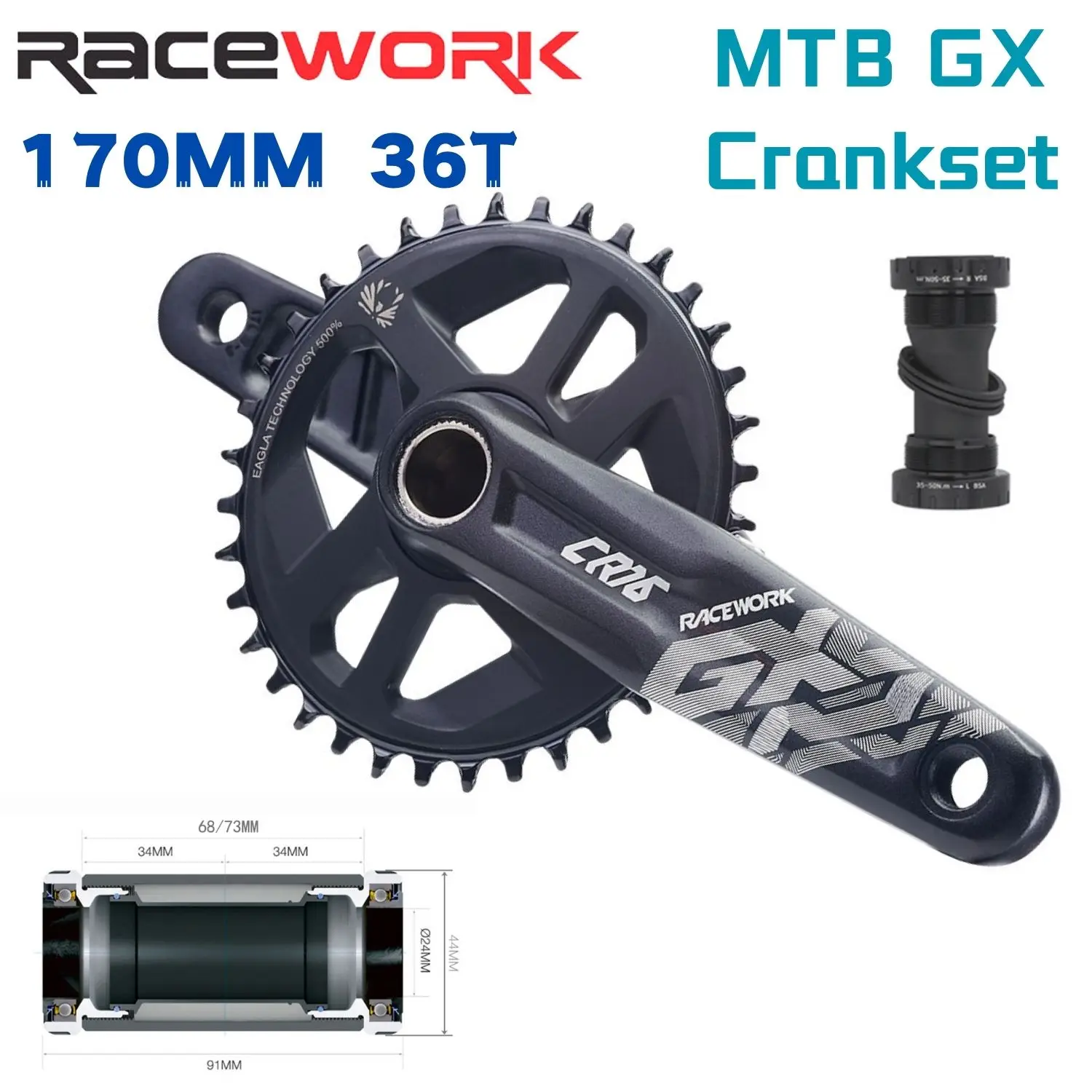 

RACEWORK MTB Crankset GX Eagle Tooth 10 11 12 Speed ​​Mountain Bike 170mm Crank 36T Chainring Bicycel Crankset withBB68 BikePart