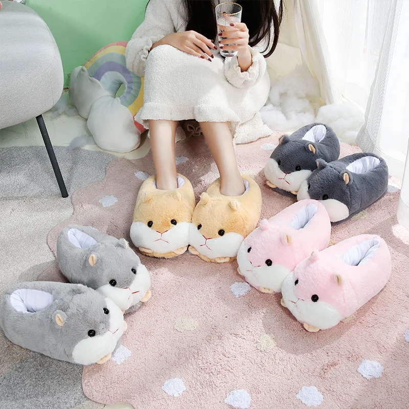 

Cartoon Warm Winter Slippers Kawaii Hamster Unicorn Plush Shoes Soft Sole Flat Home Cotton Shoes Girl Women Floor Mute Non-slip