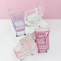 Simulation Supermarket Hand Trolleys Pretend Play Toy Mini Shopping Cart Kids Toys Kids Room Desktop Storage Basket Home Decor 2
