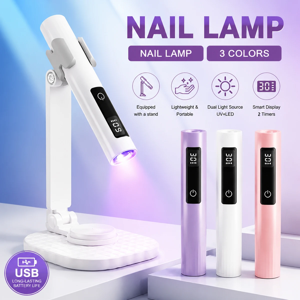 UV LED 네일 램프 전문가용 USB 휴대용 라이트 360도 회전 브래킷 충전식 네일 젤 경화 램프 매니큐어 살롱 도구