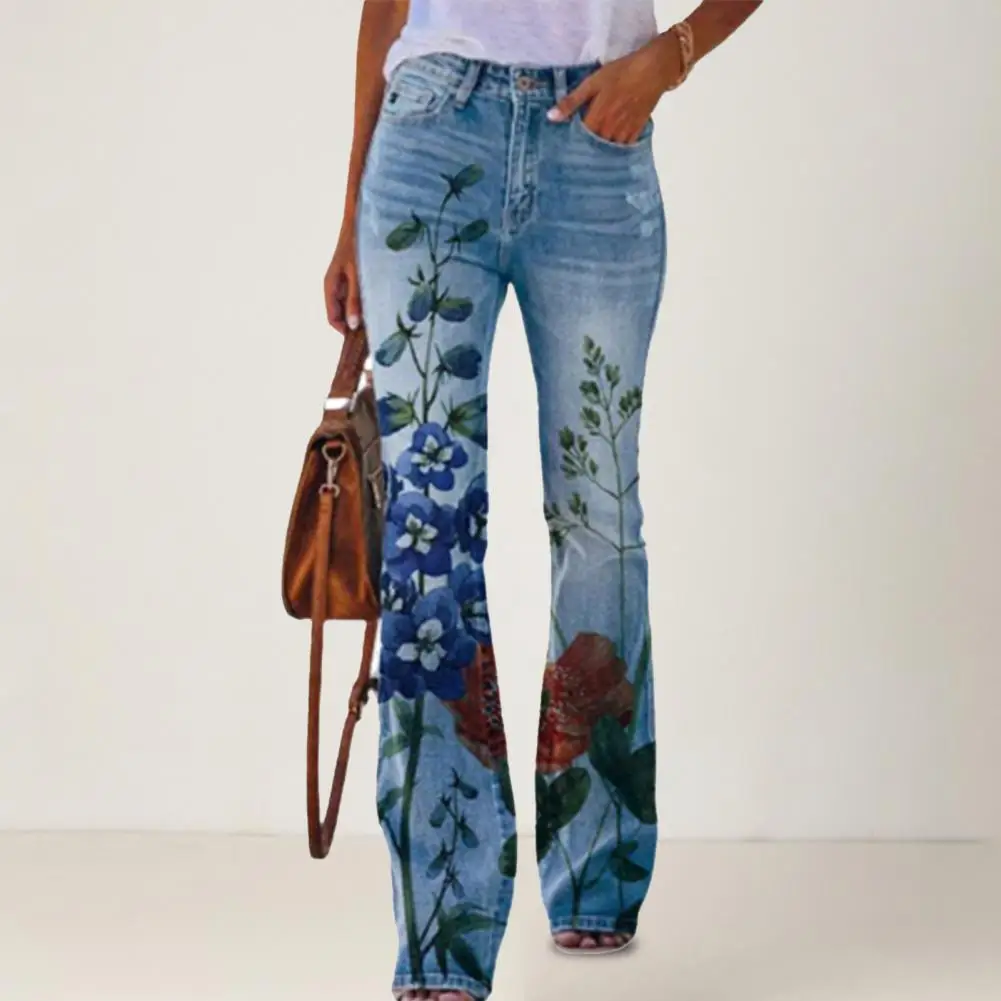 

Fake Denim Pants Popular Anti-pilling False Denim Trousers Retro Floral Pattern Fake Denim Pants Streetwear