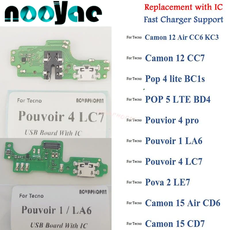 

10PCS For Tecno Camon 12 15 Air Pop 5 Lte BD4 Pouvior 4 Pro Lite Pova 2 LE7 LC7 USB Dock Charging Port Charger Microphone Board