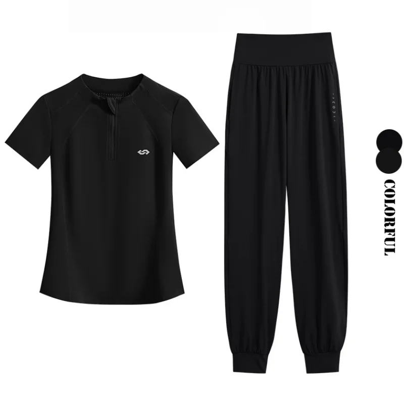 DRUR S-4XL Summer Yoga Pants Set Women Two Piece Breathable Lightweight Running Suit Sport Outfit Yogawear 2 pcs Gym Clothing 4