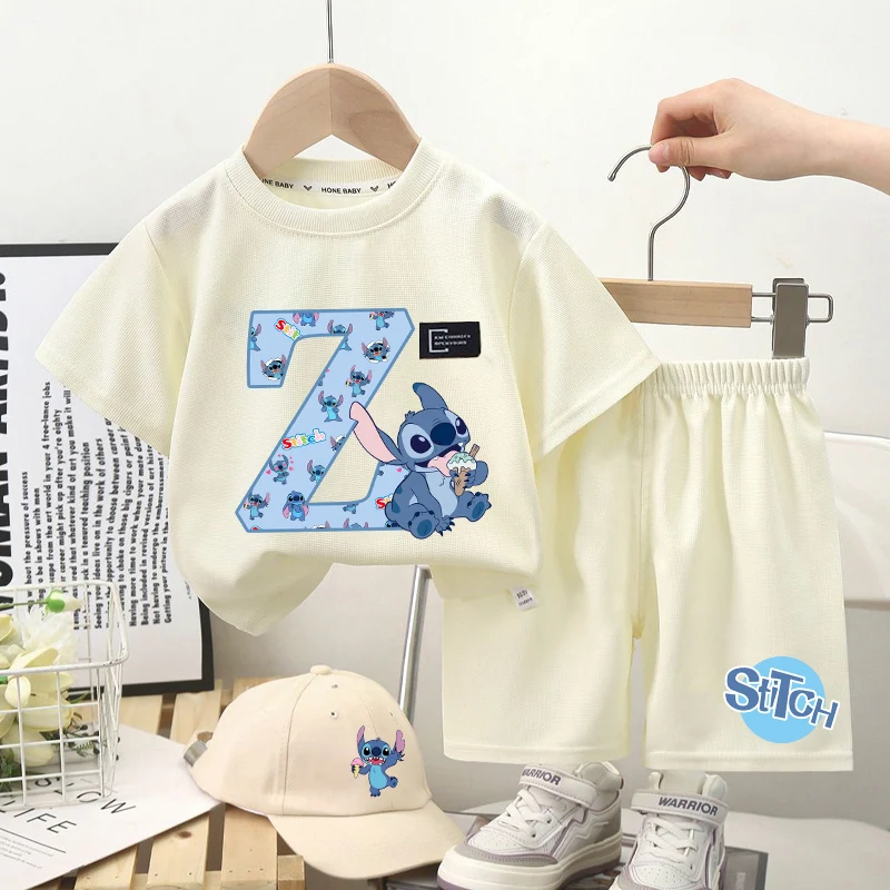 Stitch Kids T-shirt Shorts Set Summer New Disney Home Clothes Boys
