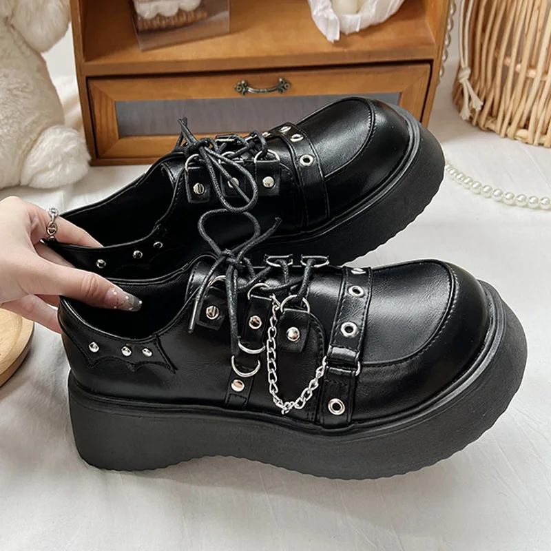 

Platform Shoes Lolita Shoes Mary Janes Women's Shoes School Uniform Jk Student Shoes Women Girl Round Toe Lolita Vintage Chain