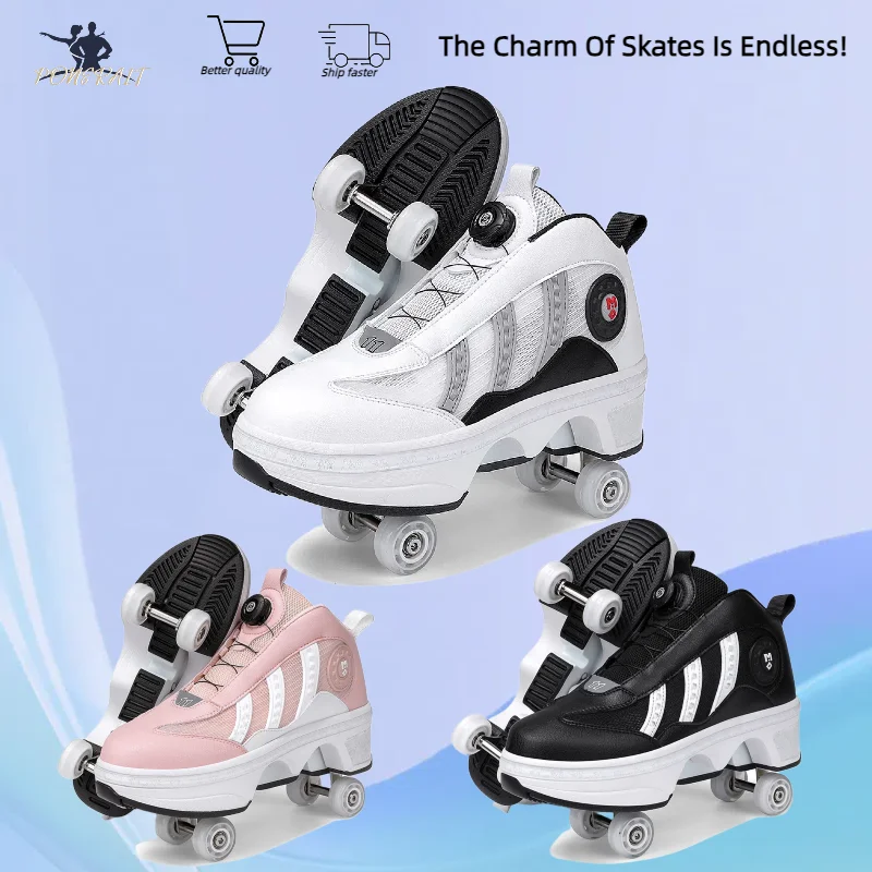 

Boys Student Roller Skates 4 Wheel Girls Roller Skates Adult Outdoor Leisure One-Click Pop-Up Deformed Roller Shoes