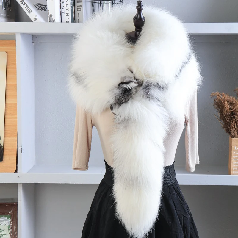 Unisex Real Fur Fox Scarf Men Woman Winter Warm Natural Fur Shawl
