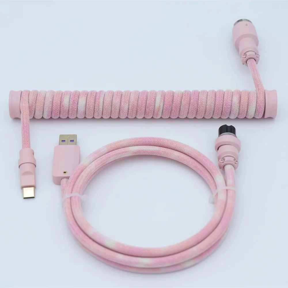 Cabo Enrolado do Aviador Usb-c Gradiente Personalizado do pó do Pêssego para a Linha Mecânica do Teclado Usb ao Conector do tipo c