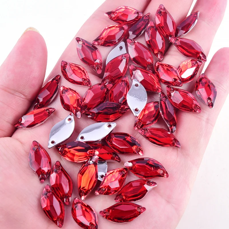 Sew On Rhinestones 50Pcs/Pack 9x20mm Leaf Shape Resin For Dress
