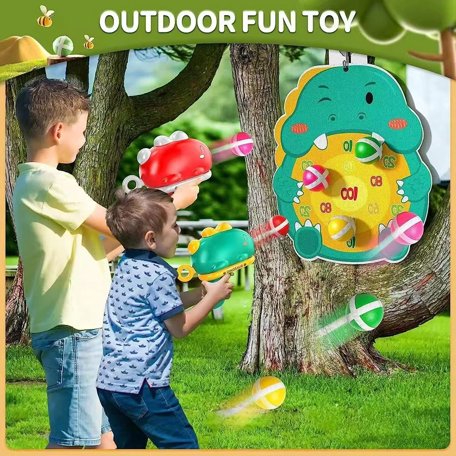 Cartoon dinosaurus plakbalpistool katapult dartbord schietsport Soball interactief speelgoed voor jongens en meisjes_voghion.com