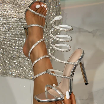 2025 Summer Street Style CRYSTAL Ankle Strap Women Slingback Sandal Design Sexy Open Toe Thin High Heels Party Prom Shoes 1
