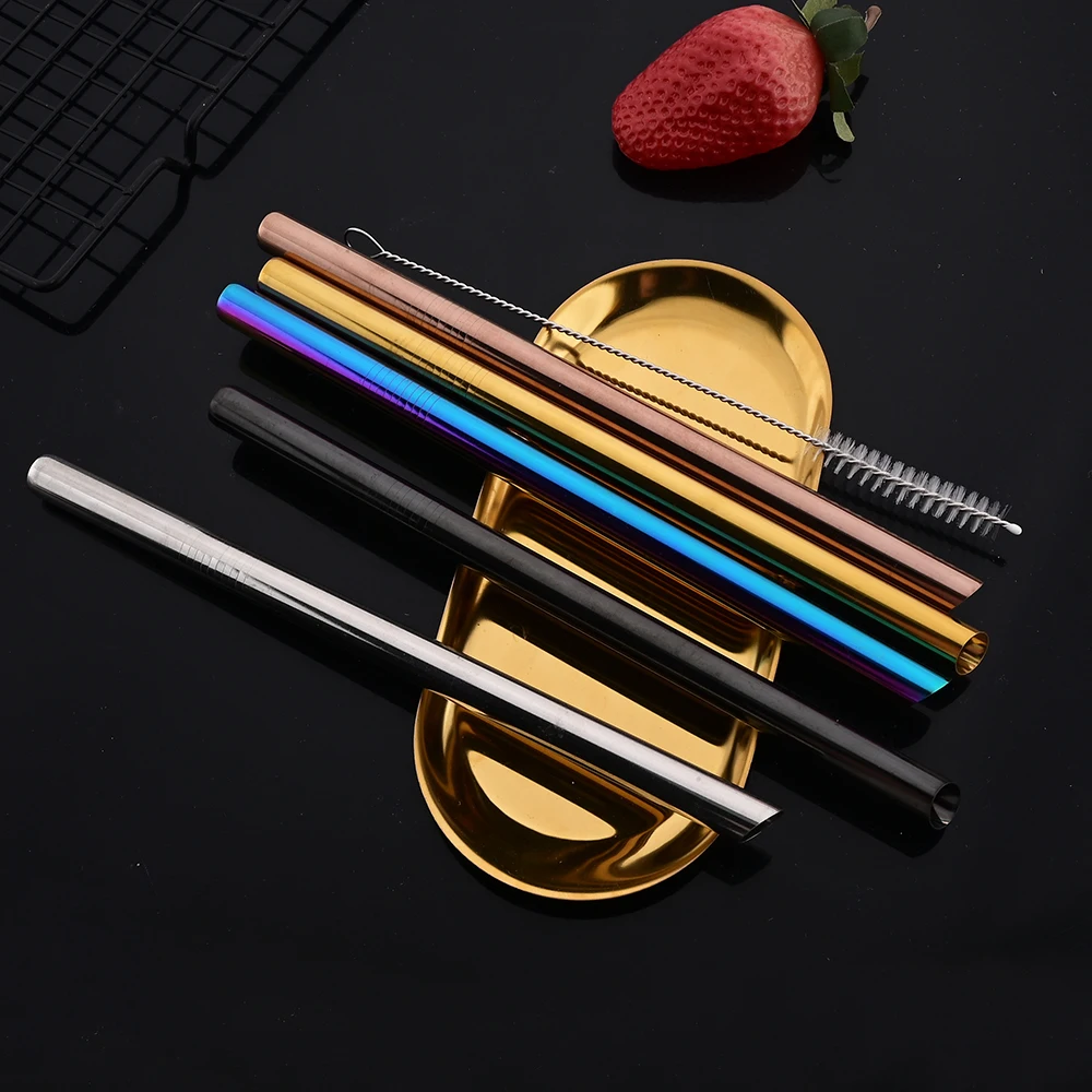 Description Picture 6 of item12Pcs Metal Drinking Straw Set Reusable 304 Straw Stainless Steel Straw Wide 12mm Pearl Milkshake Bubble Tea Straw With Brush