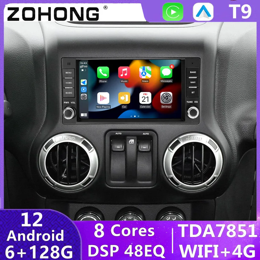 DSP Carplay ジープラングラー 3 JK Android ヘッドユニット画面 2 Din