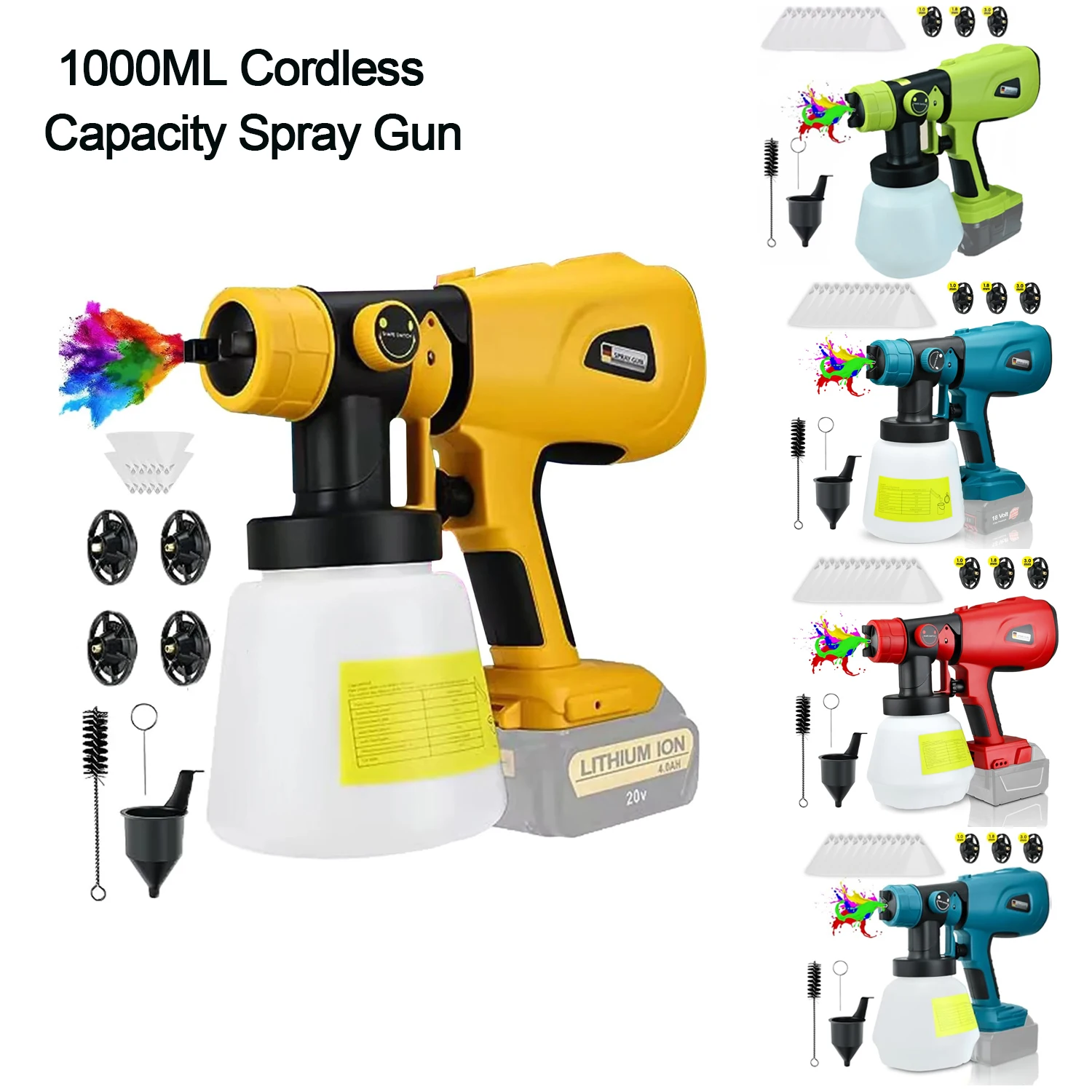 Pistola A Spruzzo Con Capacità Cordless Da 1000Ml Per Dewalt/Makita/Ryobi/Milwaukee/Bosch Con 4 Ugelli E 3 Modelli Di Utensili Elettrici
