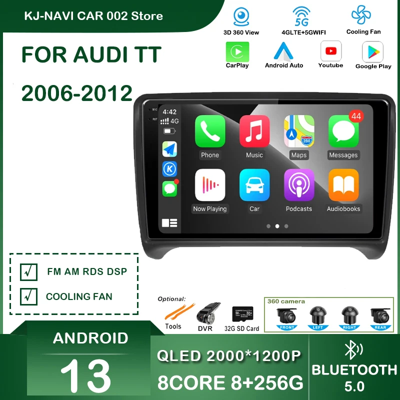 

Android 13 Car Radio GPS For Audi TT MK2 8J 2006 2007 - 2012 Stereo Multimedia RDS DSP 4G WIFI Autoradio Carplay No 2 Din DVD