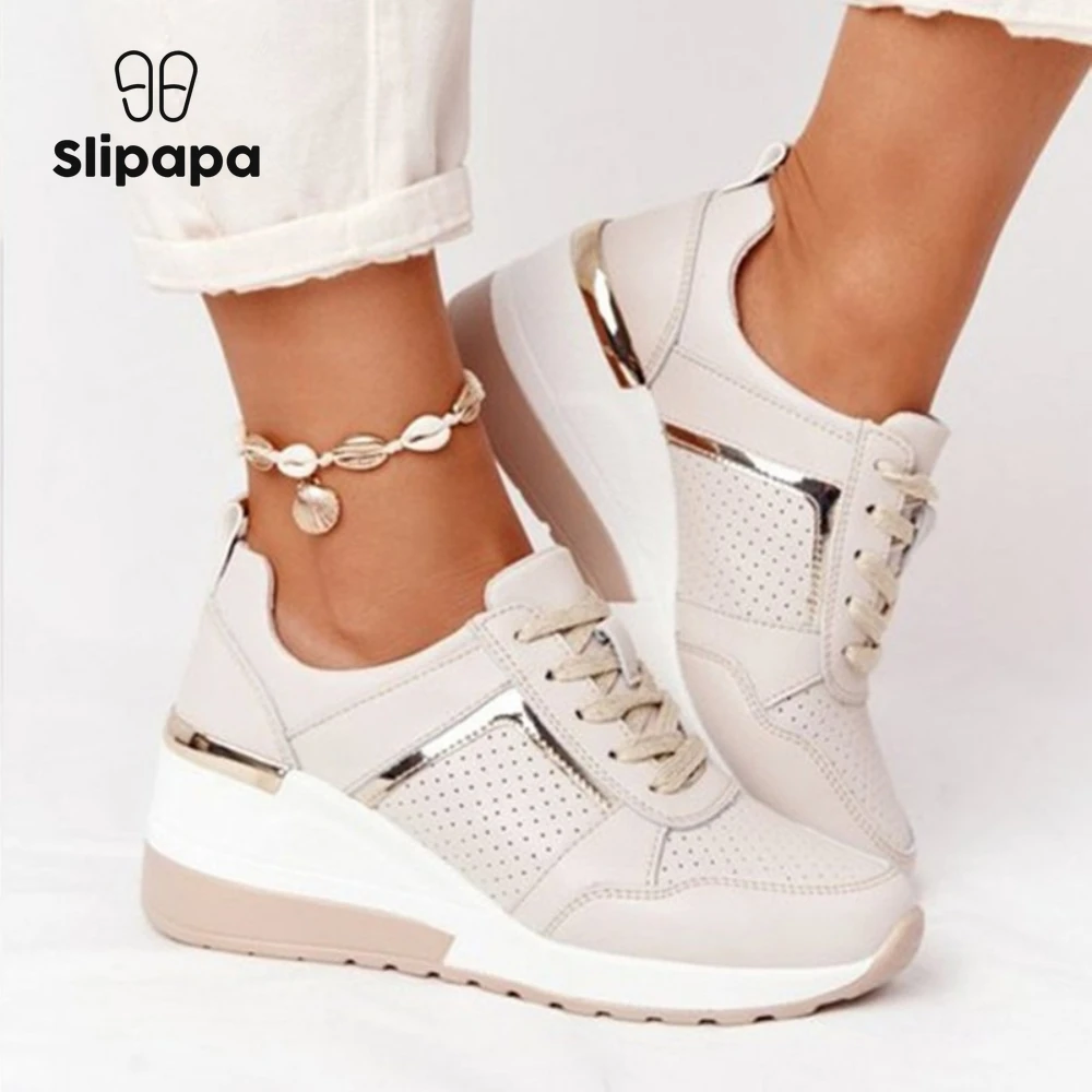 

Women's Shoes New Women Wedges Sneakers Women Lace-Up Breathable Sports Shoes Ladies Casual Platform Non Slip Vulcanized Shoes