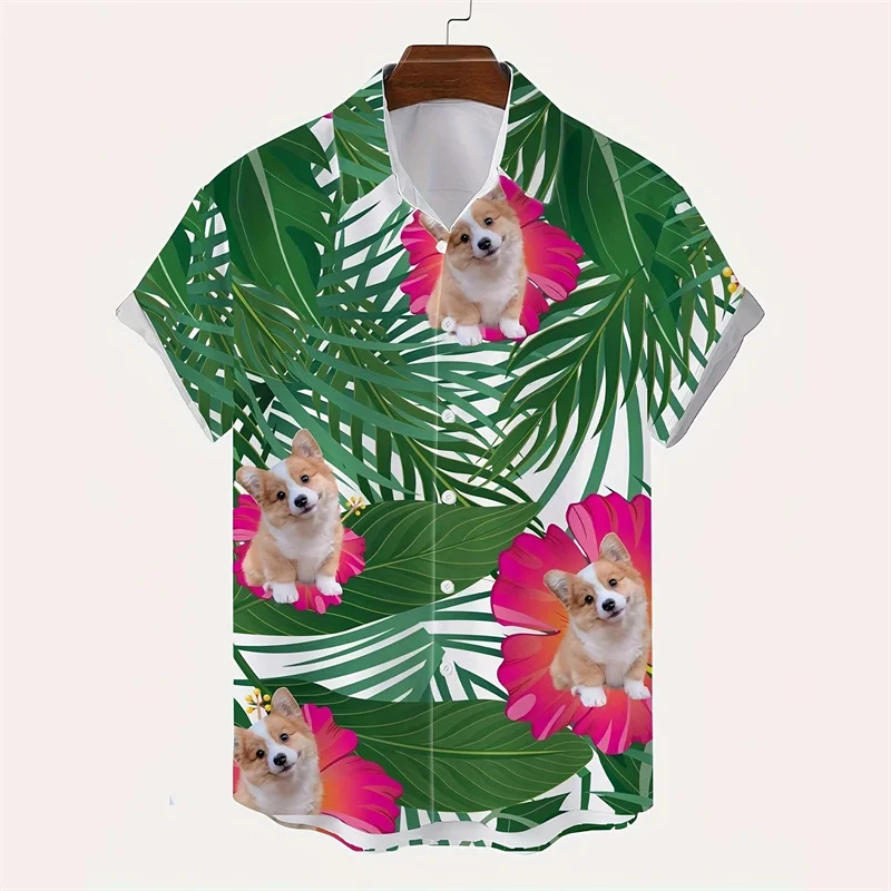 

Fashion Hawaiian Shirt Men Tropical 3d Printed Animal Cat Dog Graphic Short Sleeve Blouse Beach Vacation Oversized Tops Shirts