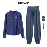 DRUR M-4XL – survêtement deux pièces pour femmes, coupe ample, ensembles de course, vestes d'entraînement à manches longues et pantalons de survêtement avec poche, Streetwear 1