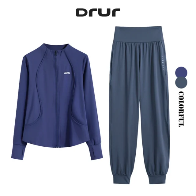 DRUR M-4XL – survêtement deux pièces pour femmes, coupe ample, ensembles de course, vestes d'entraînement à manches longues et pantalons de survêtement avec poche, Streetwear 1