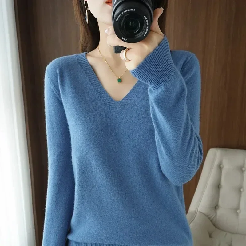

Sweaters Women Casual V-neck Solid Jumpers Pullovers Spring Autumn Womens Sweater Soft Knitwear Jumpers Basic Sweaters