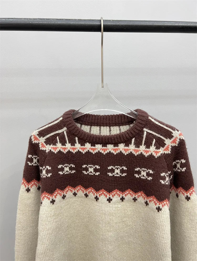 Luxury Brand Autumn Women's Round Neck Sweater Long Sleeved Knitted Base Pattern Pullover Striped Women's Casual Sweater Winter