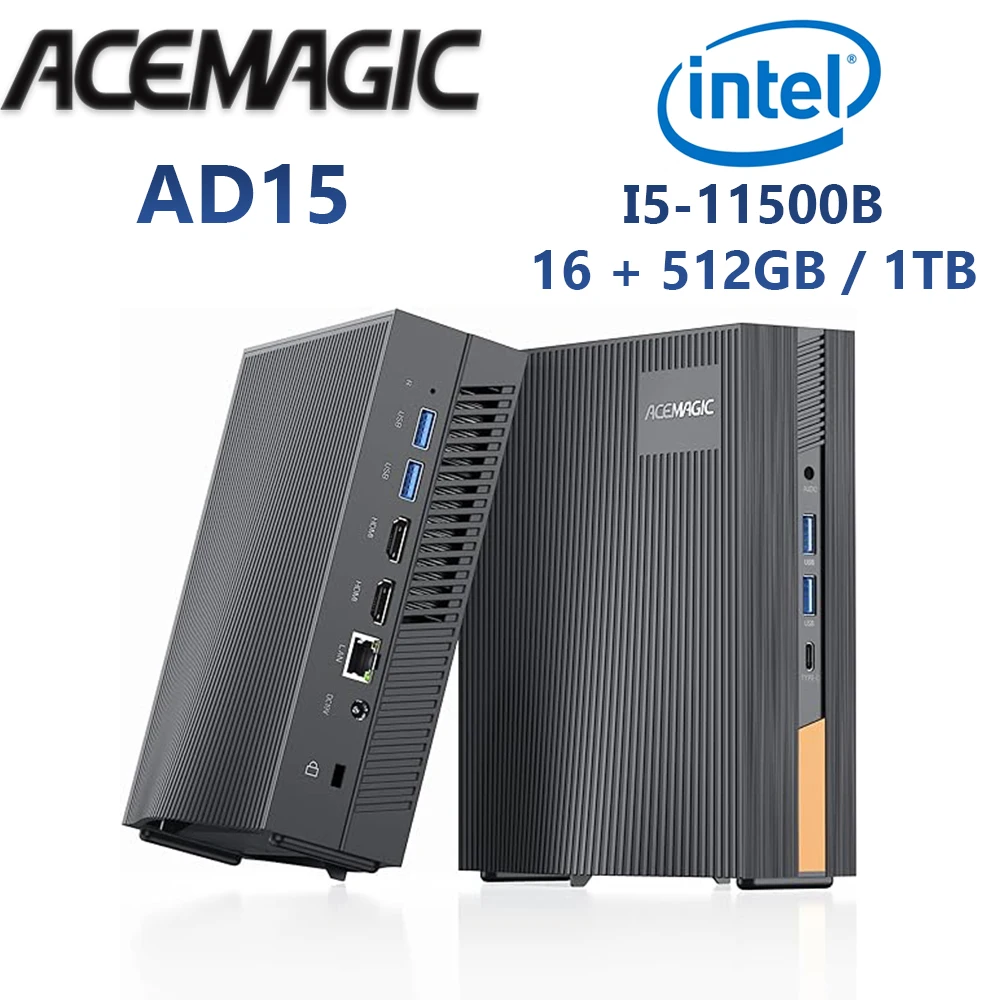ACEMAGIC 미니 PC, 미니 게임용 컴퓨터, AD15, 인텔 i5-11500B, 16GB DDR4, 512GB, 1TB SSD, 65W TDP, 4K 트리플 디스플레이, WiFi6, BT5.2