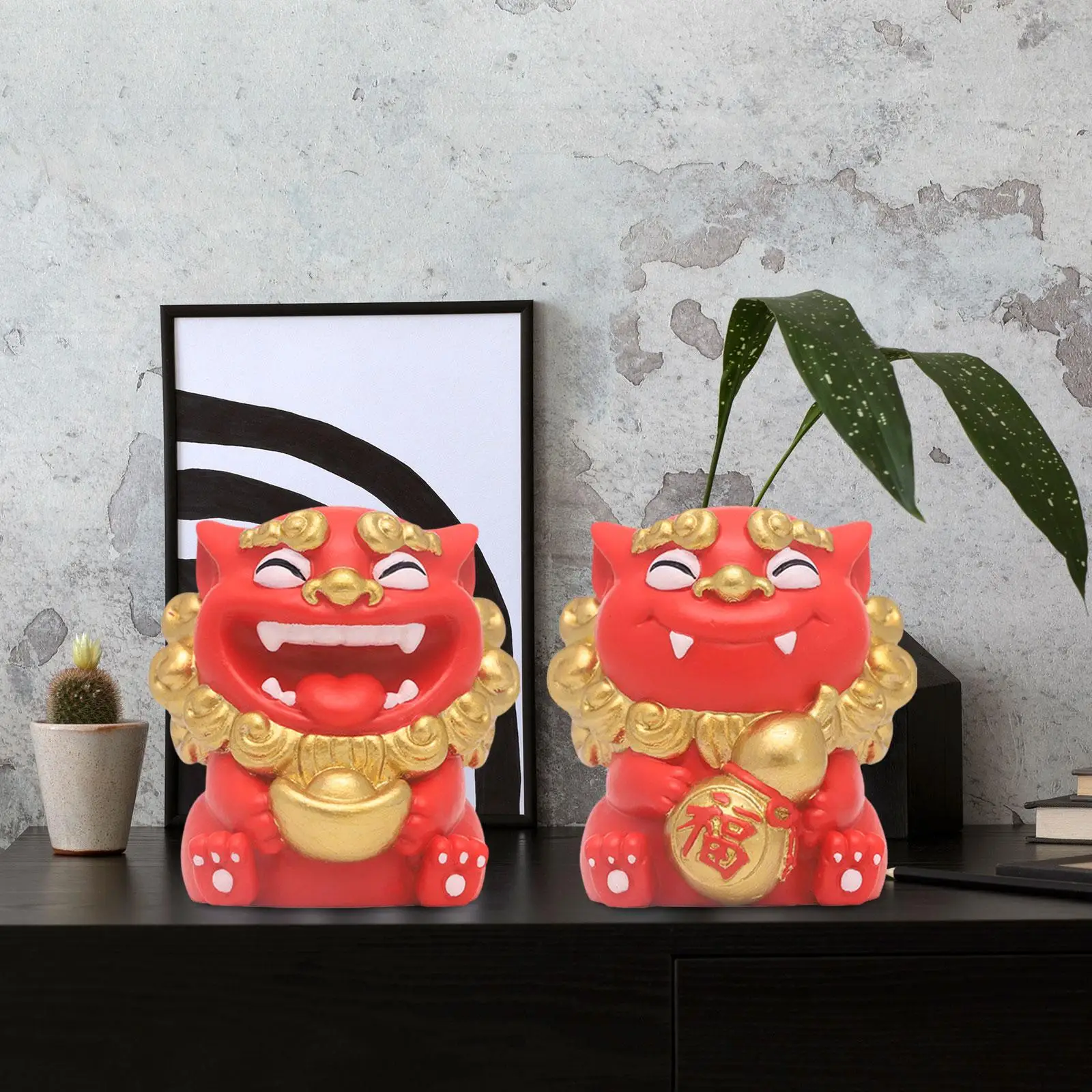 

2 Pieces Mini Lion Statue Cartoon Miniature Figurine for Shelf Desk New Year